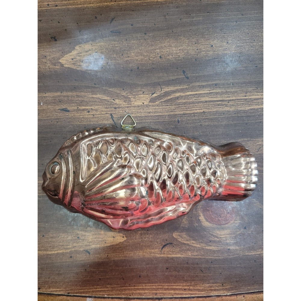 Vintage copper fish mold small size cute solid copper tin Lined korea 7.5"
